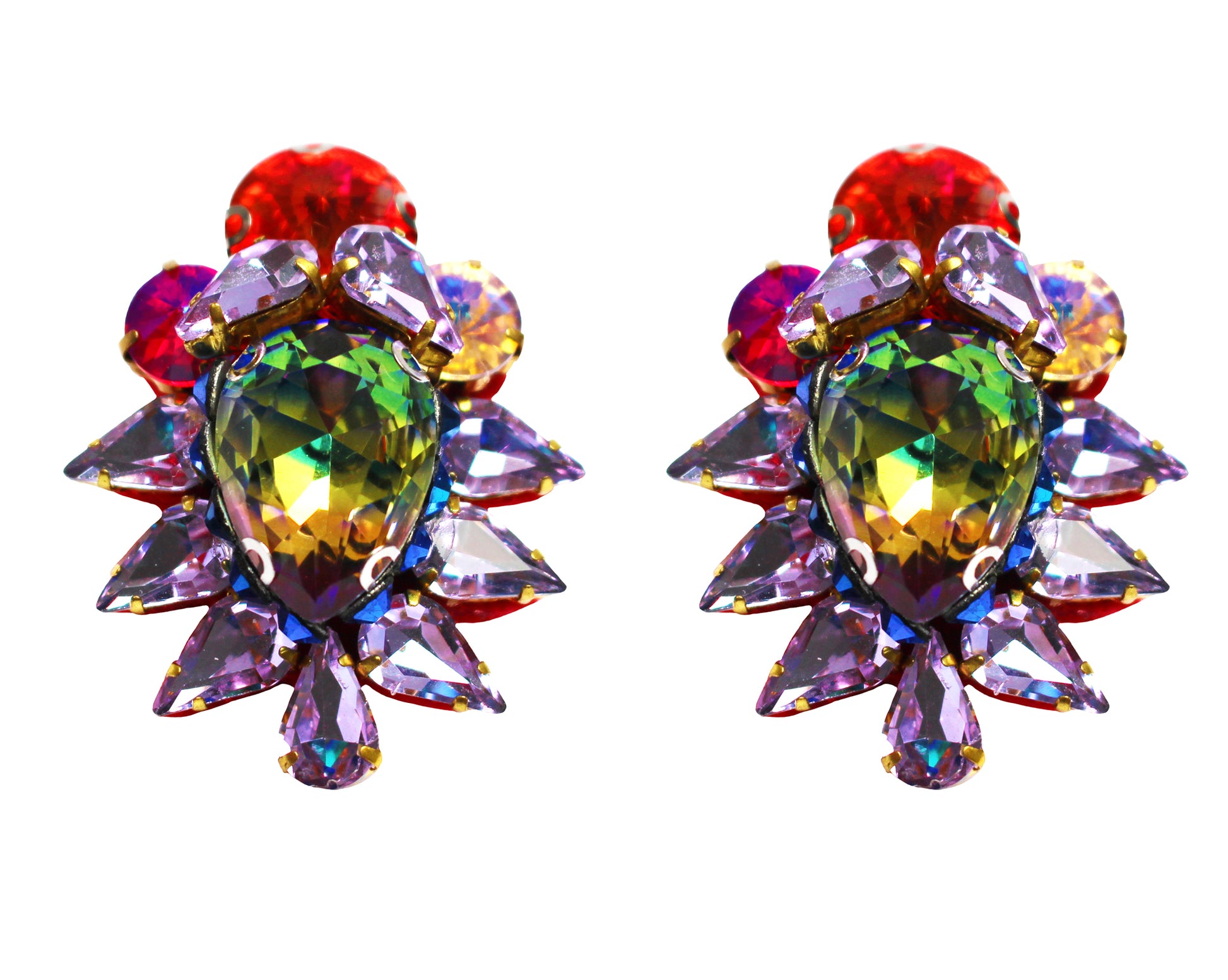 Colourful Gigi earrings by Jolita Jewellery, decorated with beautiful vibrant crystals. Great with jeans and a t-shirt as well as with a gorgeous evening gown.