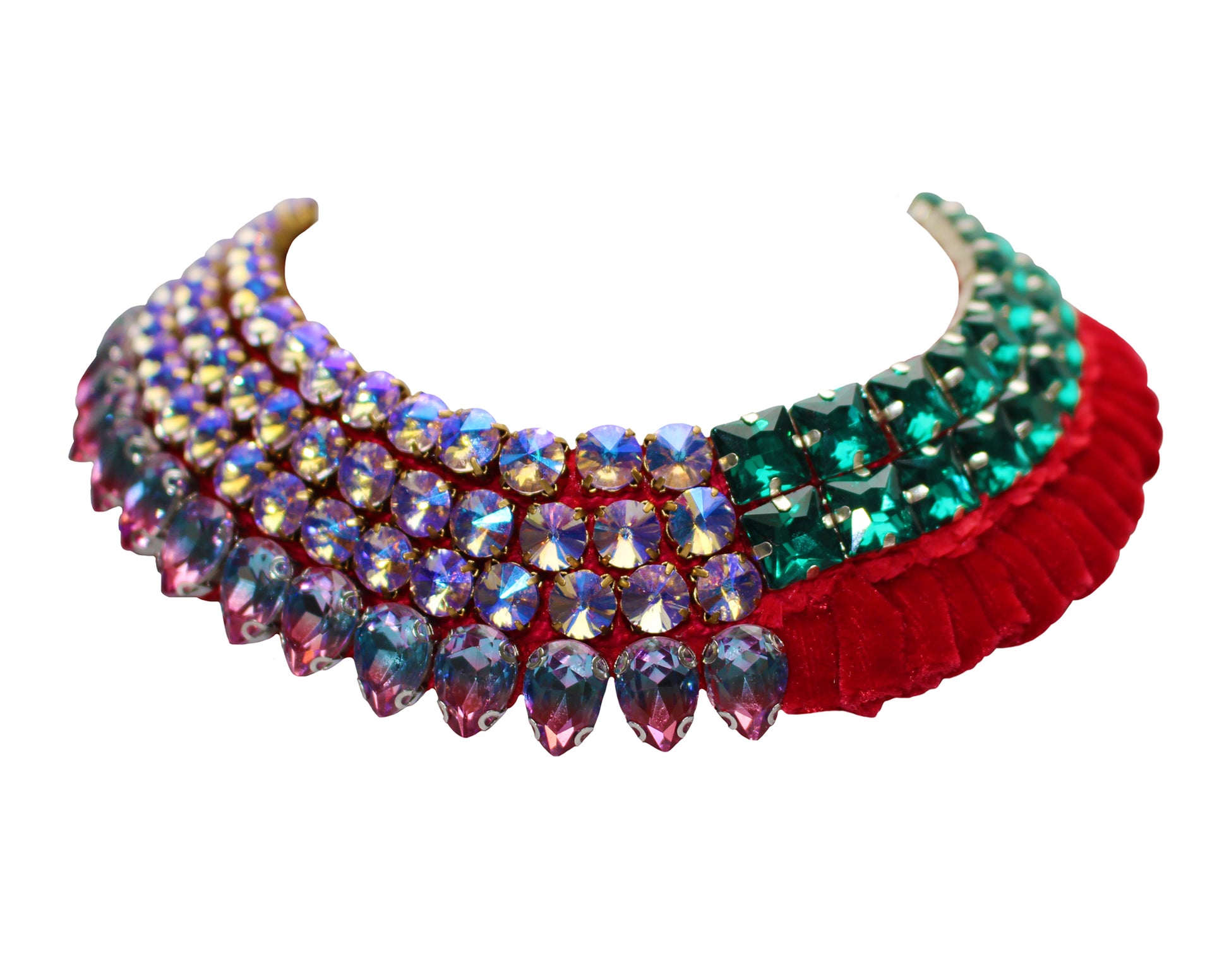 Luxury Alaya statement collar by Jolita Jewellery, adorned with ornate crystal embroidery and luxury velvet.