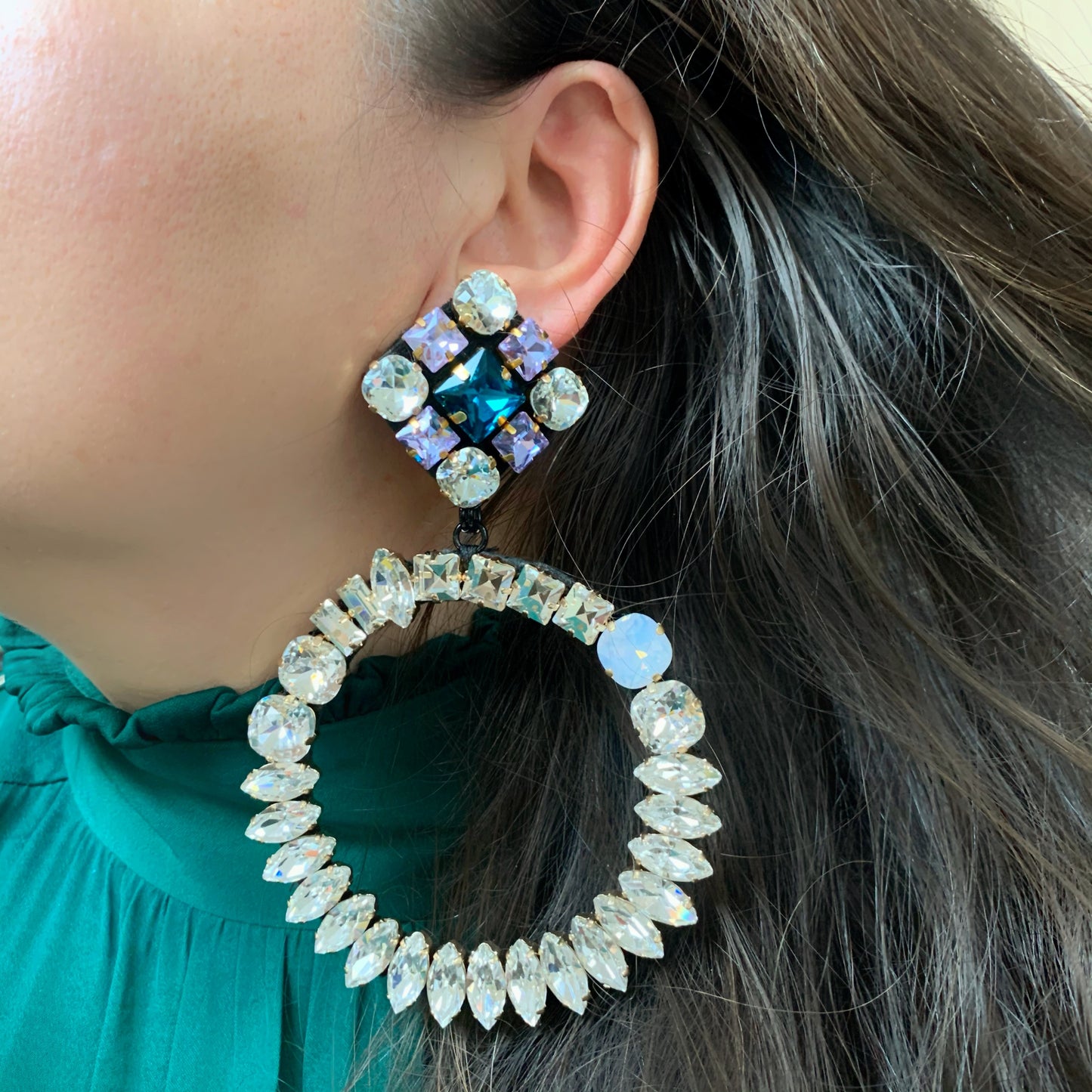 Delphine crystal hoop earrings lilac top