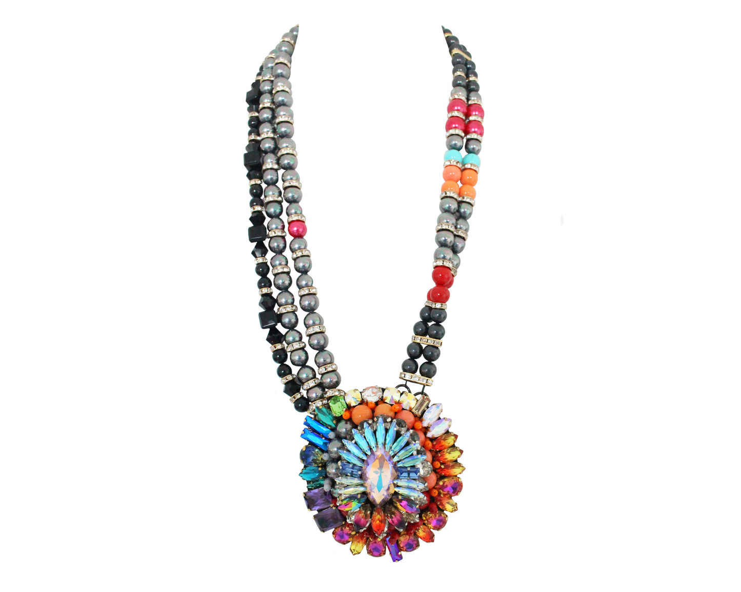Francine pearl necklace with rainbow pendant