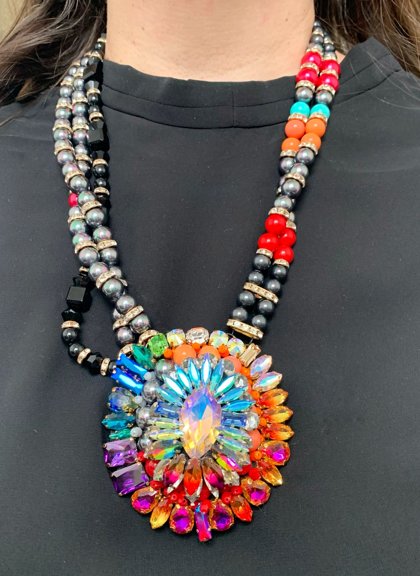 Francine pearl necklace with rainbow pendant