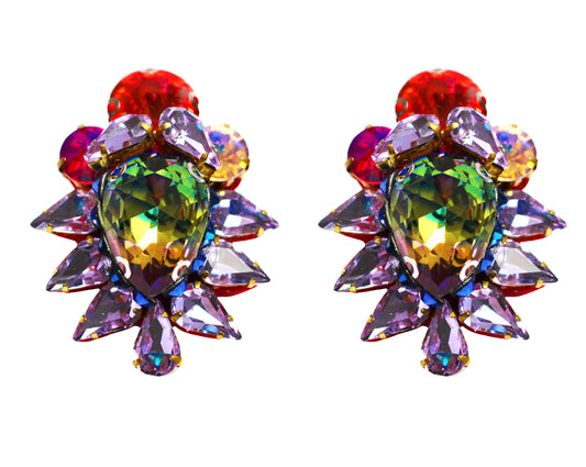Colourful Gigi earrings by Jolita Jewellery, decorated with beautiful vibrant crystals. Great with jeans and a t-shirt as well as with a gorgeous evening gown.