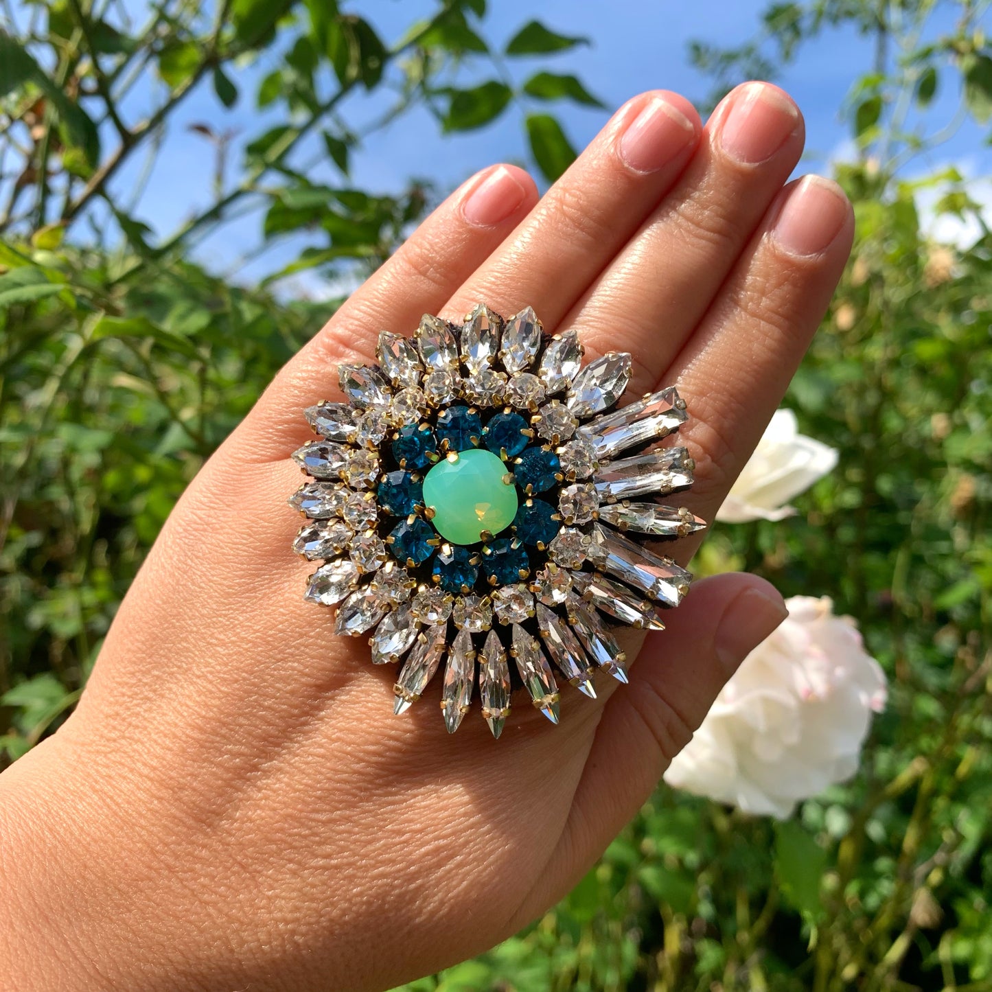 Ines crystal ring with opal