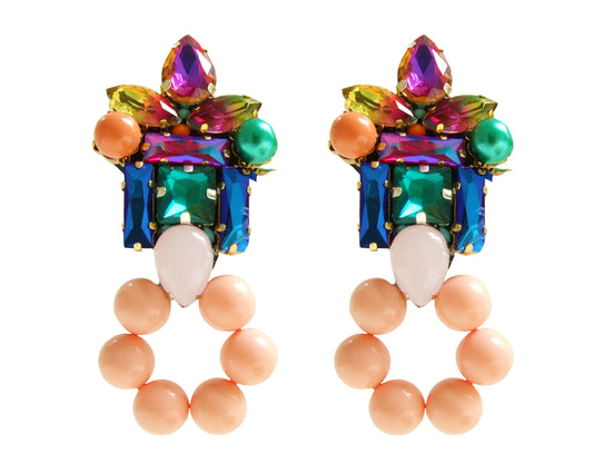 Thea earrings by Jolita Jewellery, embellished with scores of glistening crystals and a lustrous faux pearl hoop.